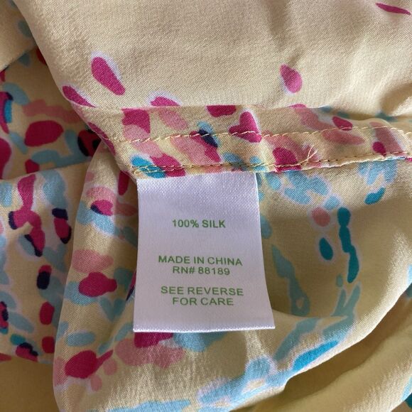 Lilly Pulitzer 100% Silk Top Yellow Printed Long Sleeve Blouse Colorful Size Med - Picture 12 of 12